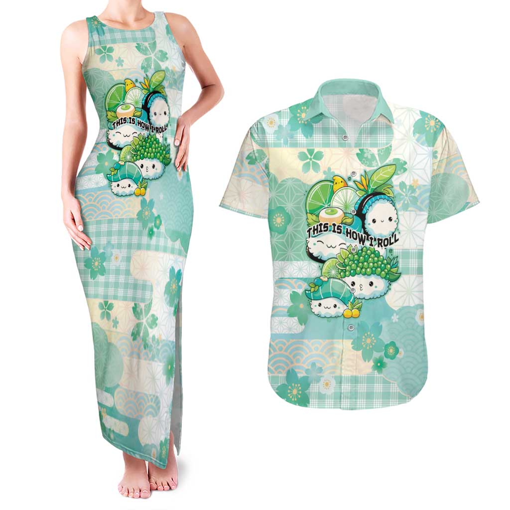 Personalized Japanese Kawaii Sushi Couples Matching Tank Maxi Dress and Hawaiian Shirt Green Wagara Palaka This Is How I Roll
