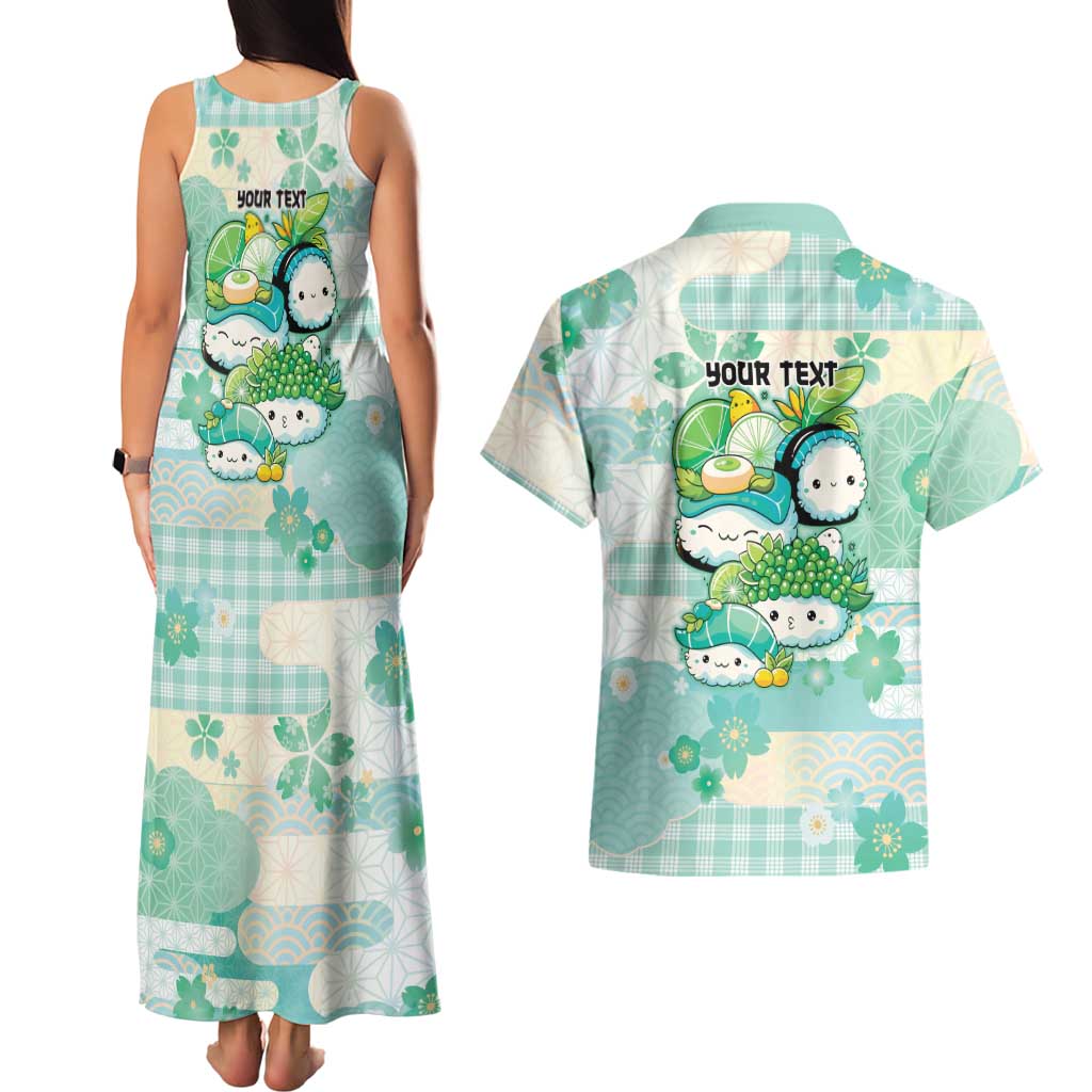 Personalized Japanese Kawaii Sushi Couples Matching Tank Maxi Dress and Hawaiian Shirt Green Wagara Palaka This Is How I Roll
