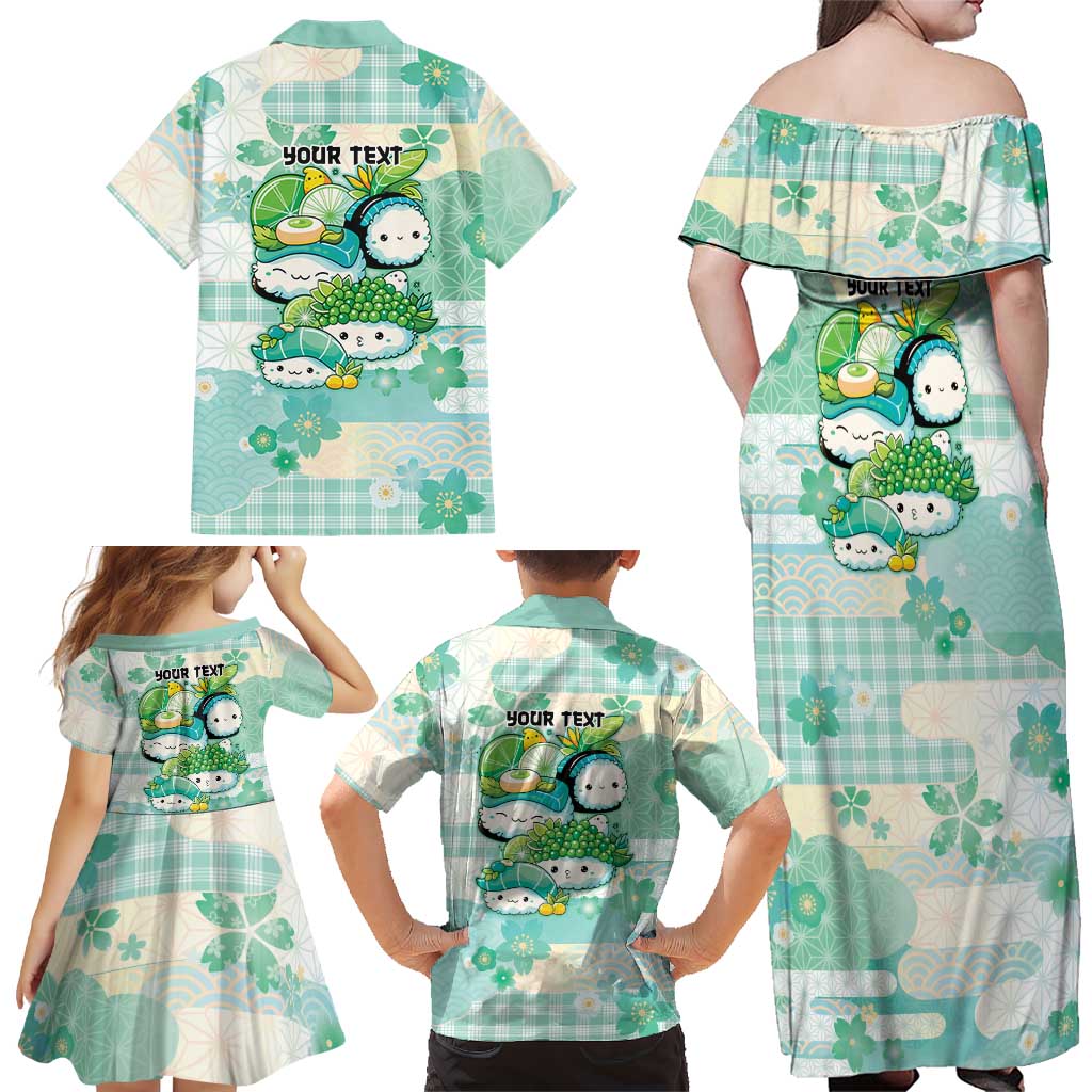 Personalized Japanese Kawaii Sushi Family Matching Off Shoulder Maxi Dress and Hawaiian Shirt Green Wagara Palaka This Is How I Roll LT9 - Polynesian Pride