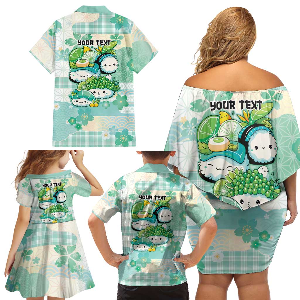 Personalized Japanese Kawaii Sushi Family Matching Off Shoulder Short Dress and Hawaiian Shirt Green Wagara Palaka This Is How I Roll LT9 - Polynesian Pride