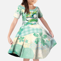 Personalized Japanese Kawaii Sushi Family Matching Short Sleeve Bodycon Dress and Hawaiian Shirt Green Wagara Palaka This Is How I Roll LT9 Daughter's Dress Green - Polynesian Pride
