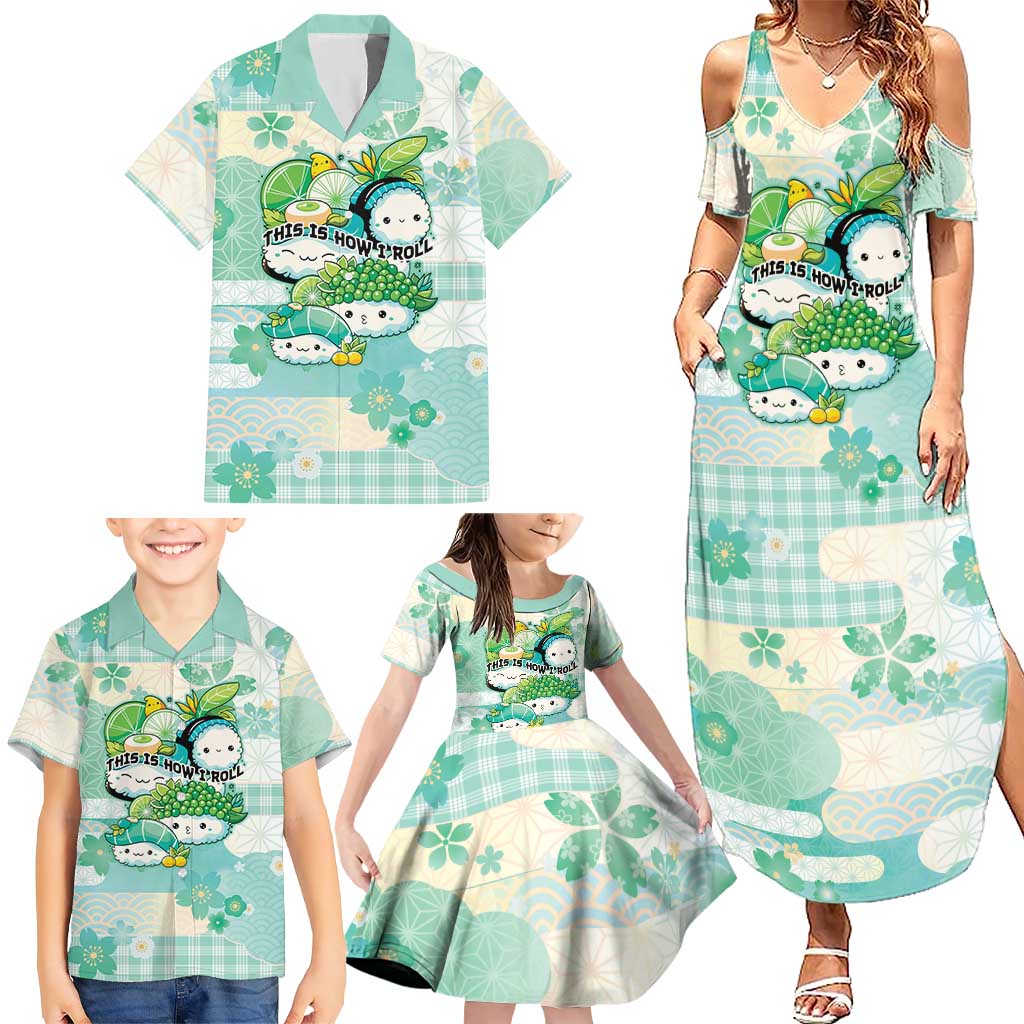 Personalized Japanese Kawaii Sushi Family Matching Summer Maxi Dress and Hawaiian Shirt Green Wagara Palaka This Is How I Roll LT9 - Polynesian Pride