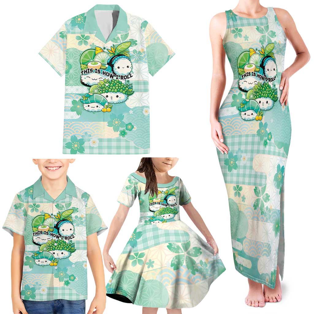 Personalized Japanese Kawaii Sushi Family Matching Tank Maxi Dress and Hawaiian Shirt Green Wagara Palaka This Is How I Roll LT9 - Polynesian Pride