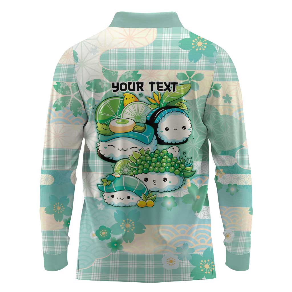 Personalized Japanese Kawaii Sushi Long Sleeve Polo Shirt Green Wagara Palaka This Is How I Roll