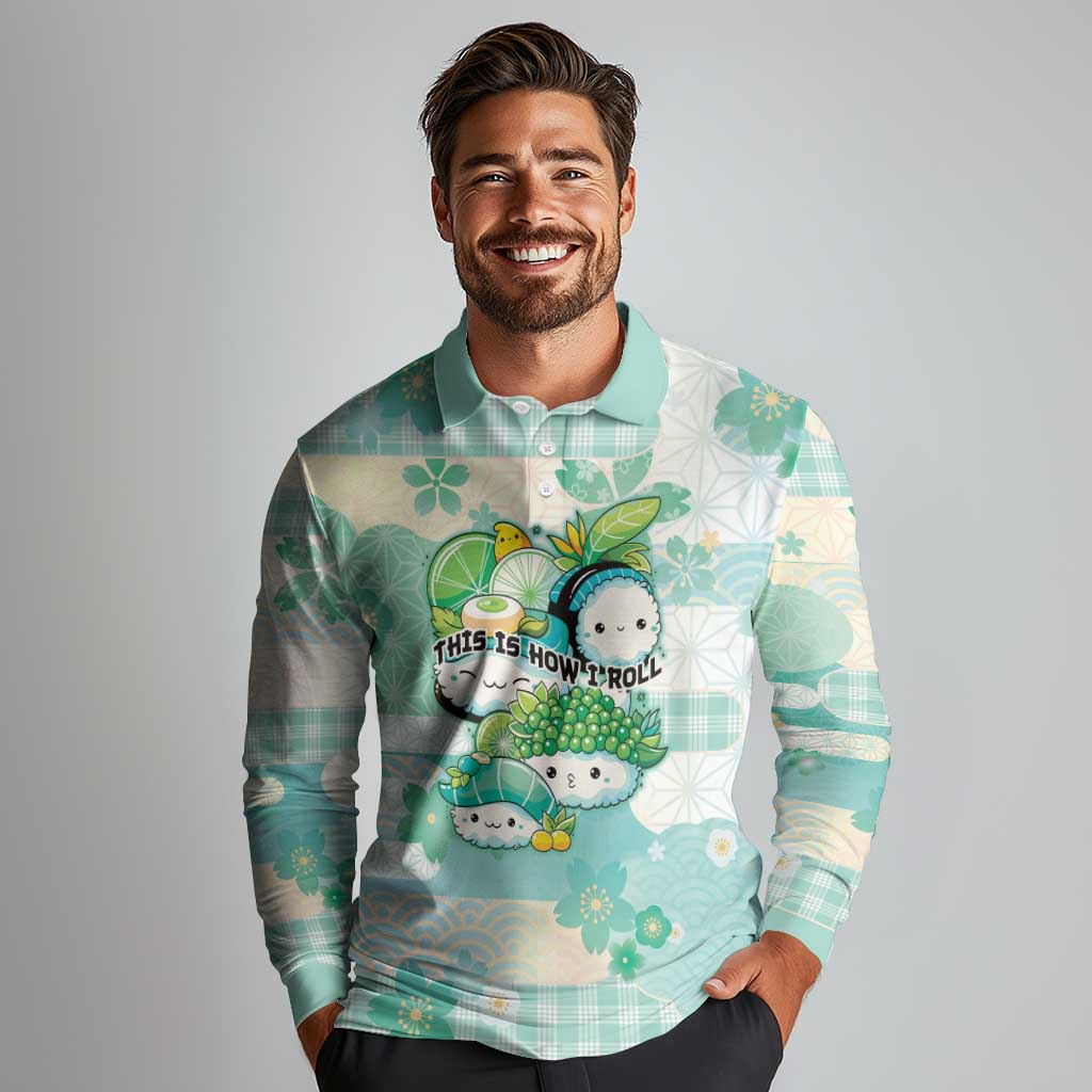 Personalized Japanese Kawaii Sushi Long Sleeve Polo Shirt Green Wagara Palaka This Is How I Roll