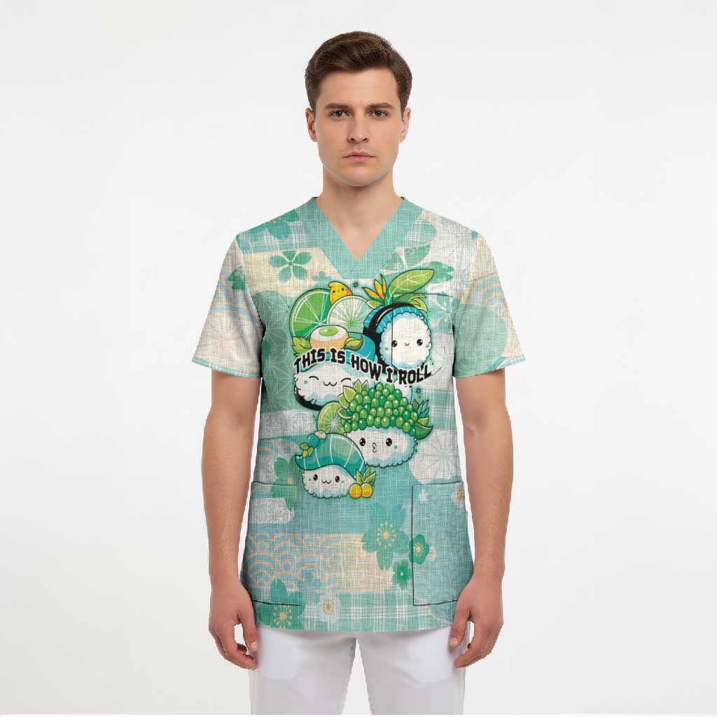 Personalized Japanese Kawaii Sushi Scrub Top Green Wagara Palaka This Is How I Roll