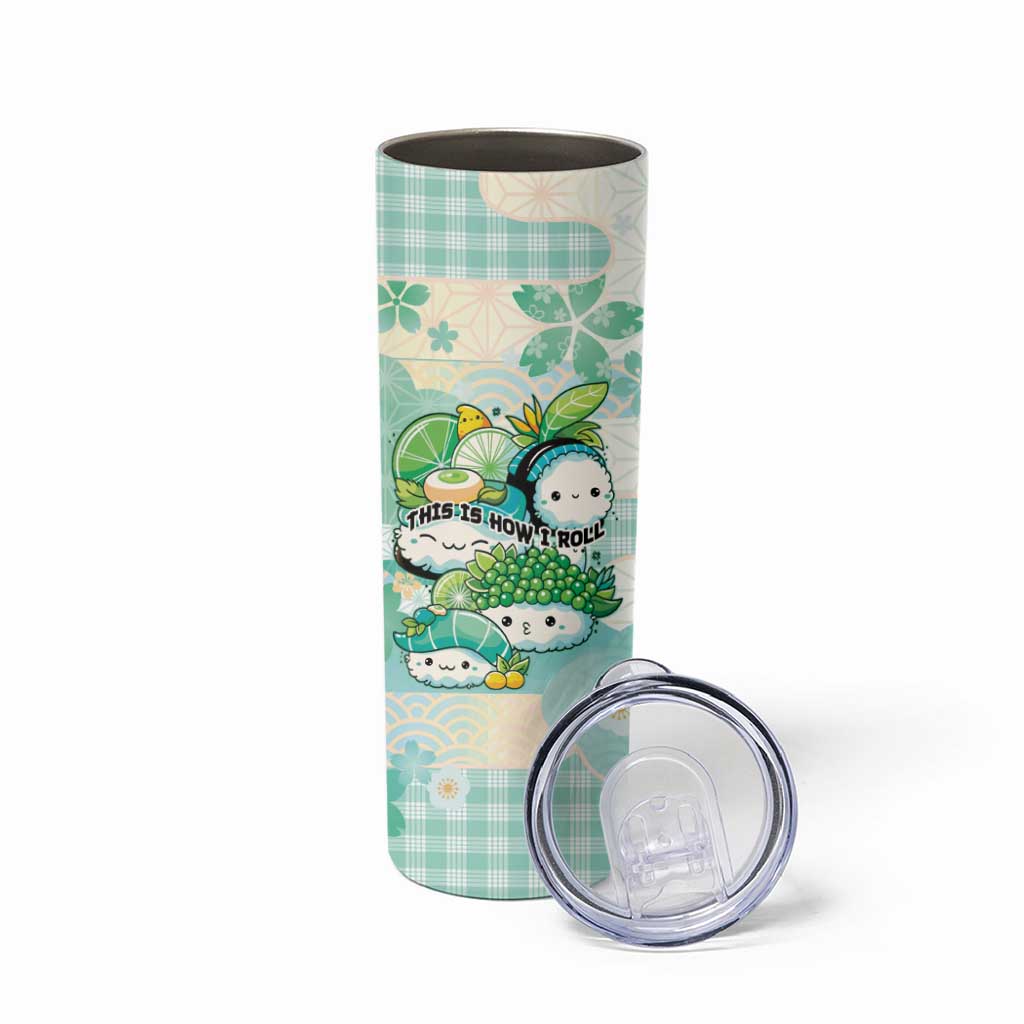 Personalized Japanese Kawaii Sushi Skinny Tumbler Green Wagara Palaka This Is How I Roll