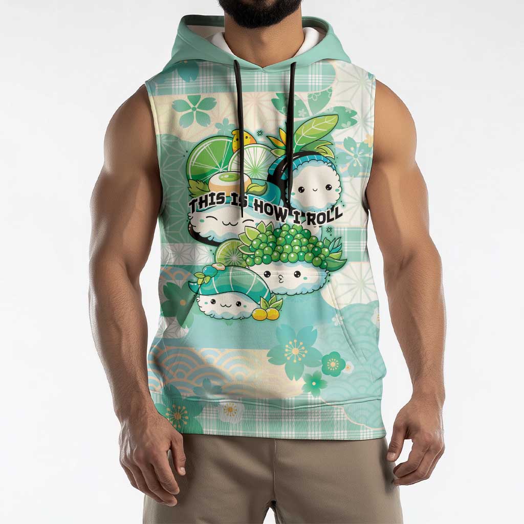 Personalized Japanese Kawaii Sushi Sleeveless Hoodie Green Wagara Palaka This Is How I Roll