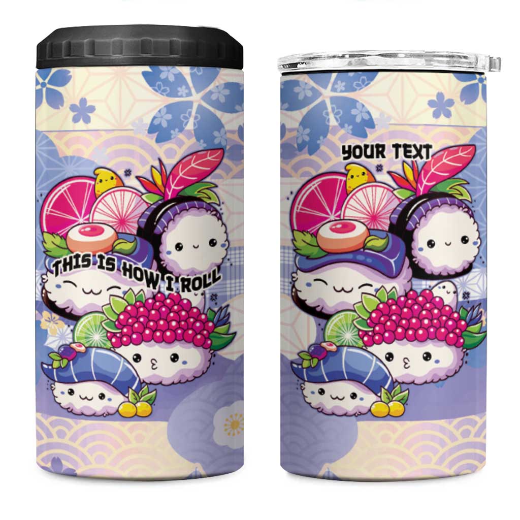 Personalized Japanese Kawaii Sushi 4 in 1 Can Cooler Tumbler Blue Wagara Palaka This Is How I Roll