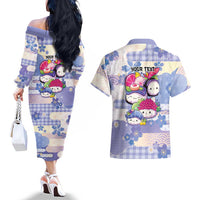 Personalized Japanese Kawaii Sushi Couples Matching Off The Shoulder Long Sleeve Dress and Hawaiian Shirt Blue Wagara Palaka This Is How I Roll