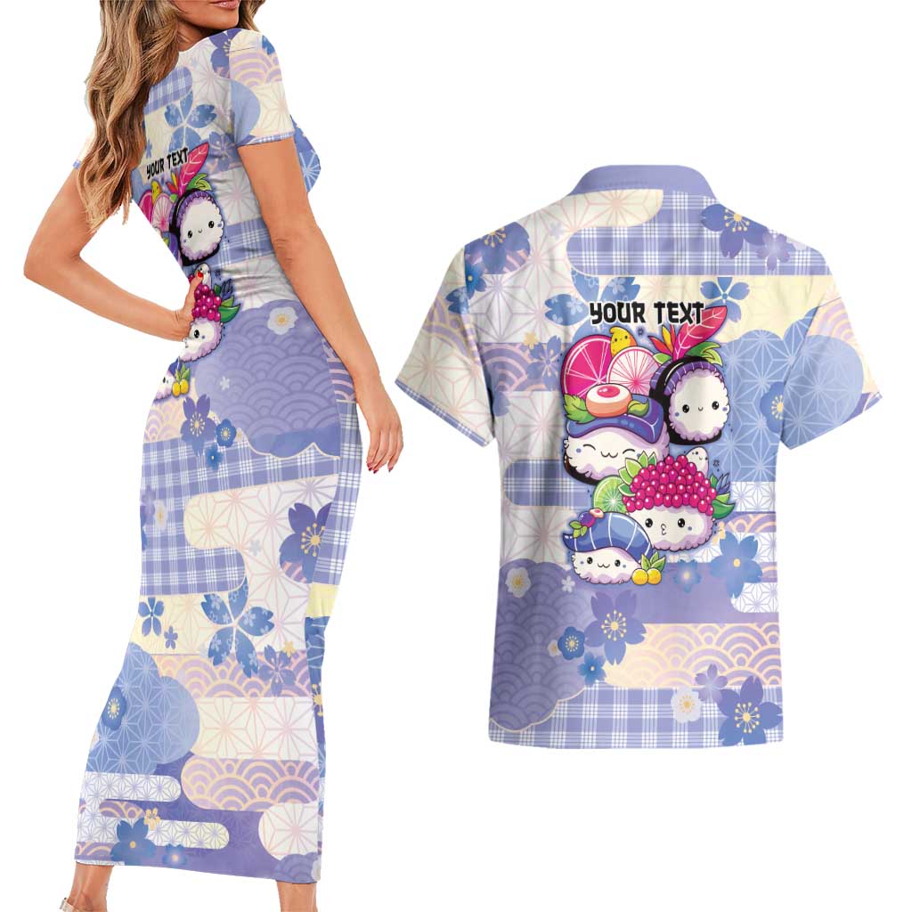 Personalized Japanese Kawaii Sushi Couples Matching Short Sleeve Bodycon Dress and Hawaiian Shirt Blue Wagara Palaka This Is How I Roll