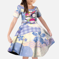 Personalized Japanese Kawaii Sushi Family Matching Off The Shoulder Long Sleeve Dress and Hawaiian Shirt Blue Wagara Palaka This Is How I Roll LT9 Daughter's Dress Blue - Polynesian Pride