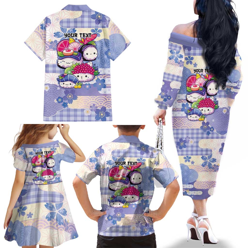 Personalized Japanese Kawaii Sushi Family Matching Off The Shoulder Long Sleeve Dress and Hawaiian Shirt Blue Wagara Palaka This Is How I Roll LT9 - Polynesian Pride