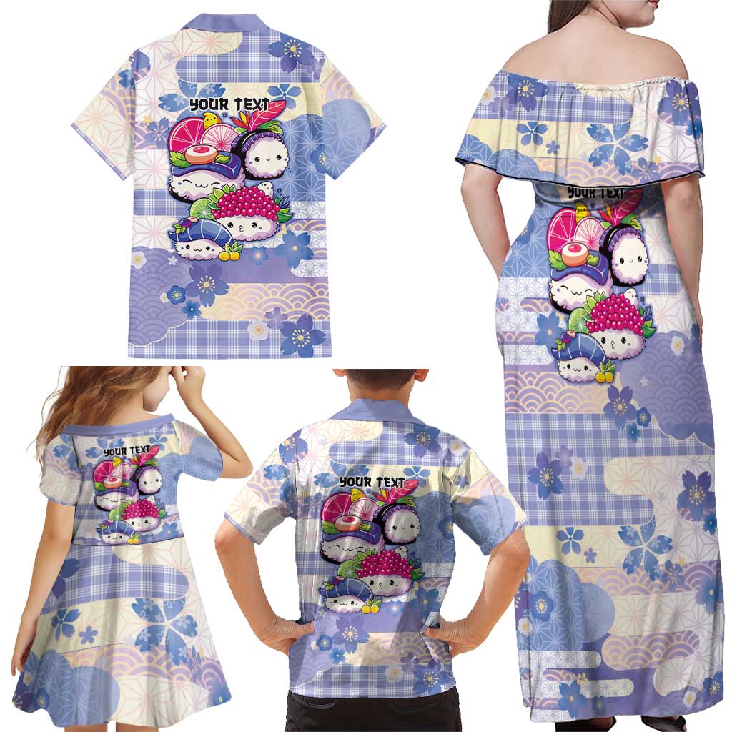 Personalized Japanese Kawaii Sushi Family Matching Off Shoulder Maxi Dress and Hawaiian Shirt Blue Wagara Palaka This Is How I Roll LT9 - Polynesian Pride