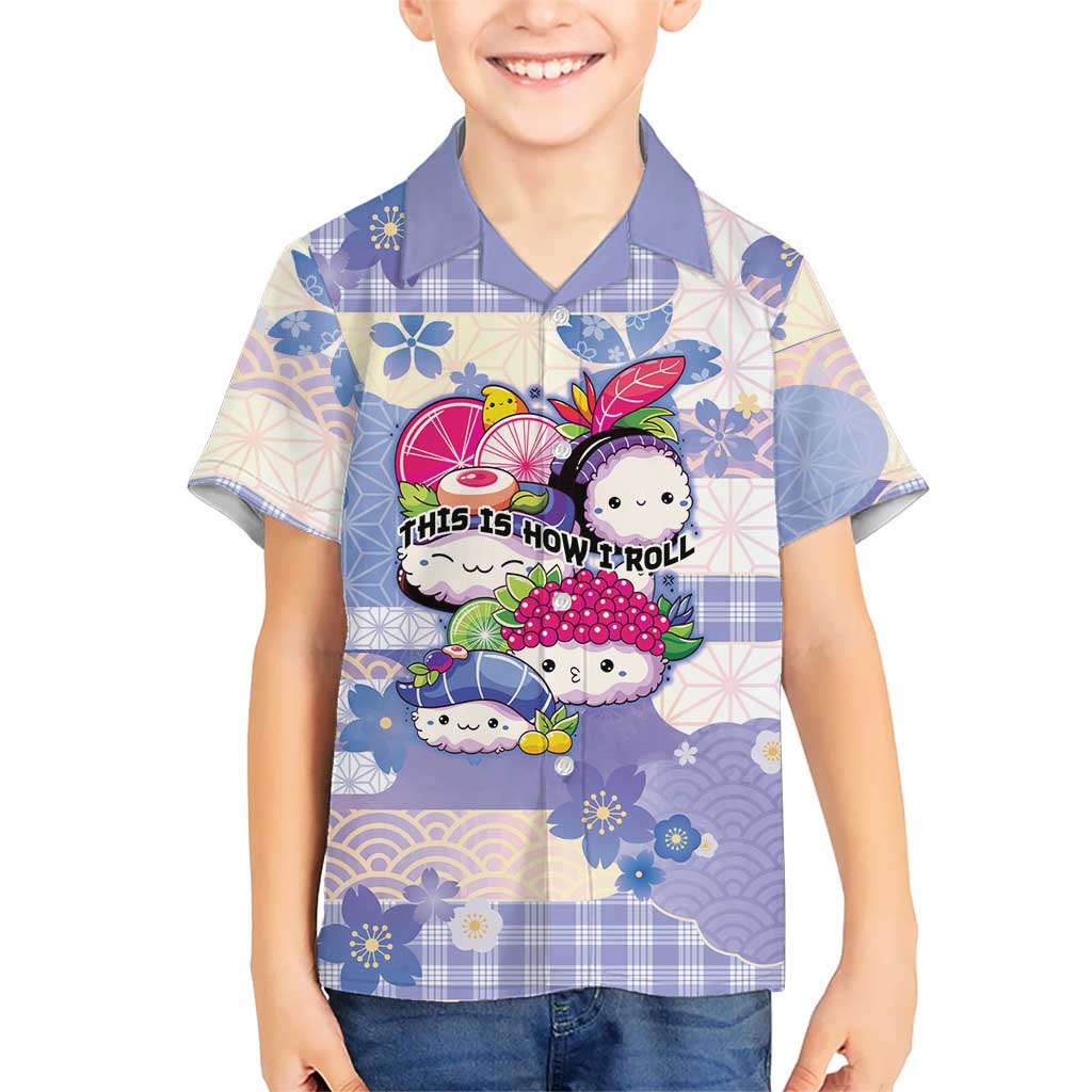 Personalized Japanese Kawaii Sushi Family Matching Off Shoulder Short Dress and Hawaiian Shirt Blue Wagara Palaka This Is How I Roll LT9 Son's Shirt Blue - Polynesian Pride