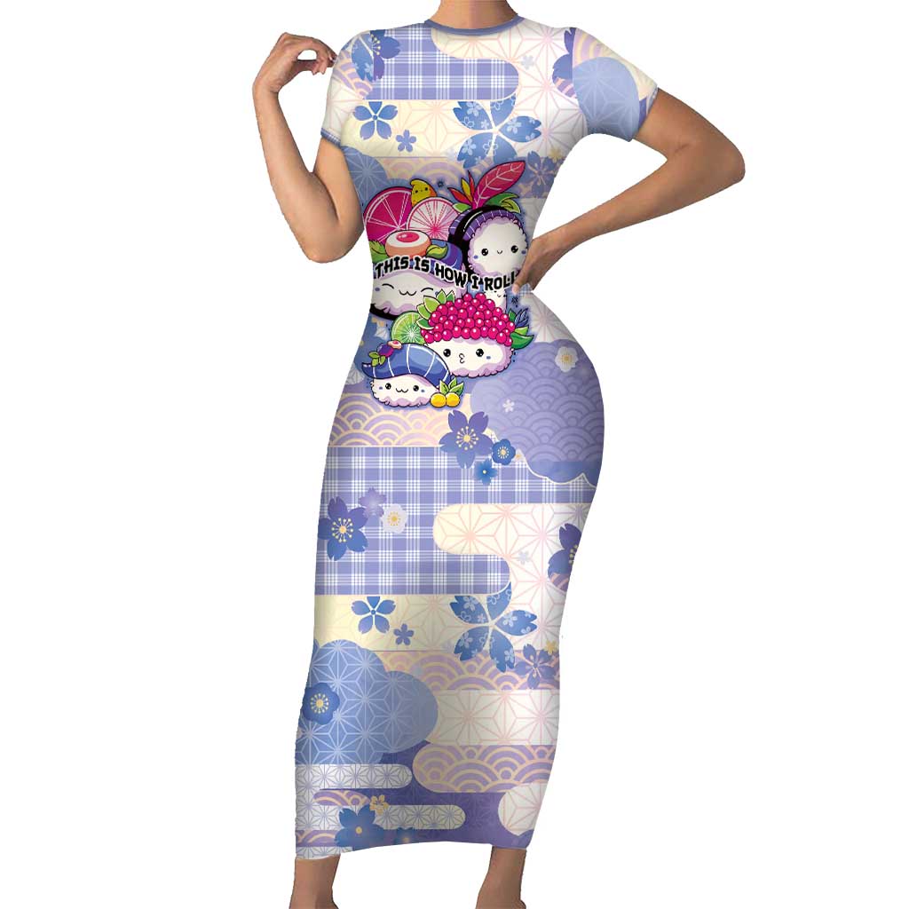 Personalized Japanese Kawaii Sushi Family Matching Short Sleeve Bodycon Dress and Hawaiian Shirt Blue Wagara Palaka This Is How I Roll LT9 Mom's Dress Blue - Polynesian Pride
