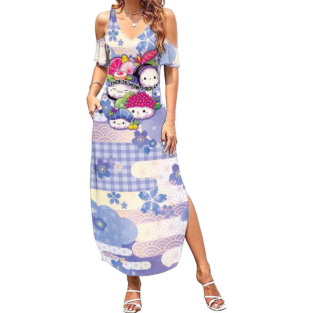 Personalized Japanese Kawaii Sushi Family Matching Summer Maxi Dress and Hawaiian Shirt Blue Wagara Palaka This Is How I Roll LT9 Mom's Dress Blue - Polynesian Pride