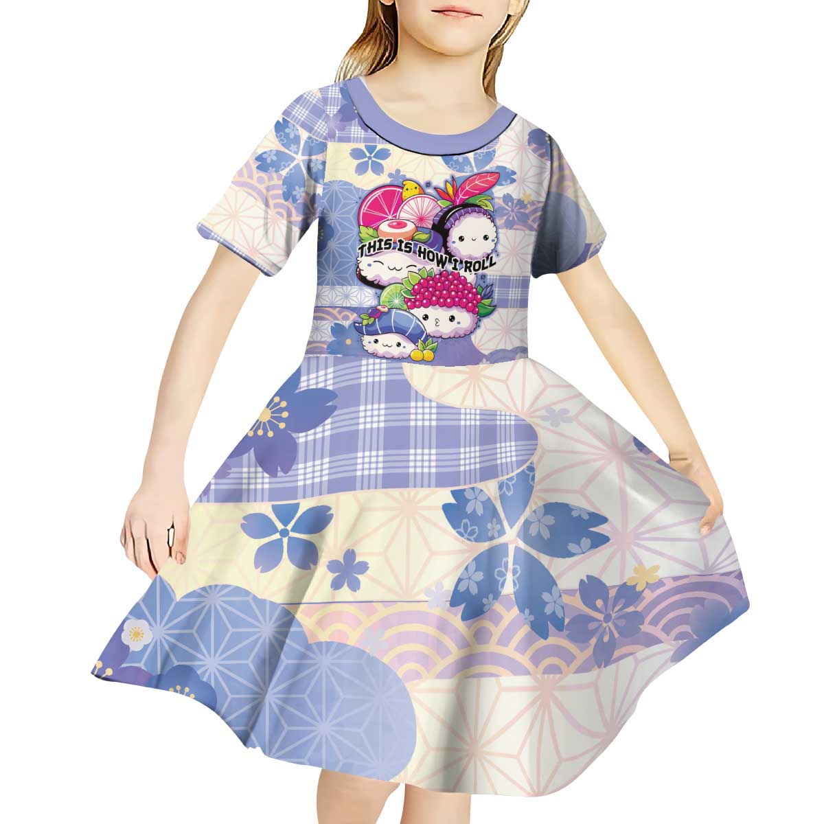 Personalized Japanese Kawaii Sushi Kid Short Sleeve Dress Blue Wagara Palaka This Is How I Roll