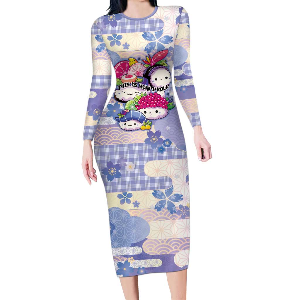 Personalized Japanese Kawaii Sushi Long Sleeve Bodycon Dress Blue Wagara Palaka This Is How I Roll