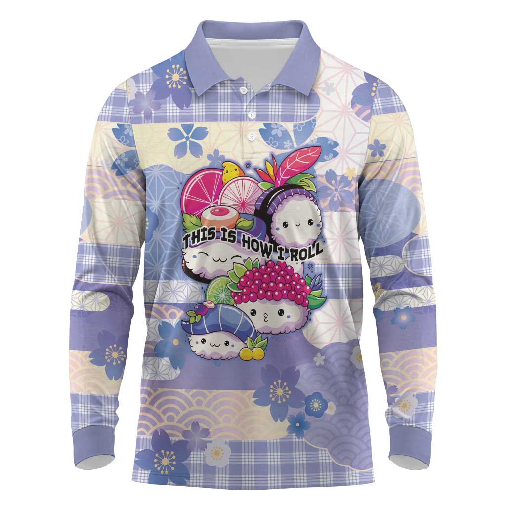 Personalized Japanese Kawaii Sushi Long Sleeve Polo Shirt Blue Wagara Palaka This Is How I Roll