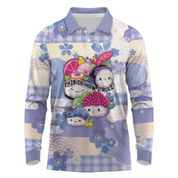 Personalized Japanese Kawaii Sushi Long Sleeve Polo Shirt Blue Wagara Palaka This Is How I Roll