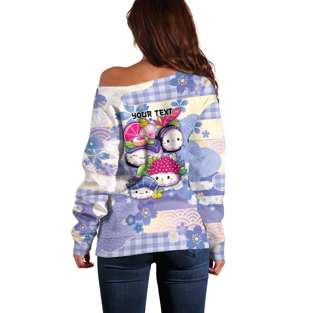 Personalized Japanese Kawaii Sushi Off Shoulder Sweater Blue Wagara Palaka This Is How I Roll