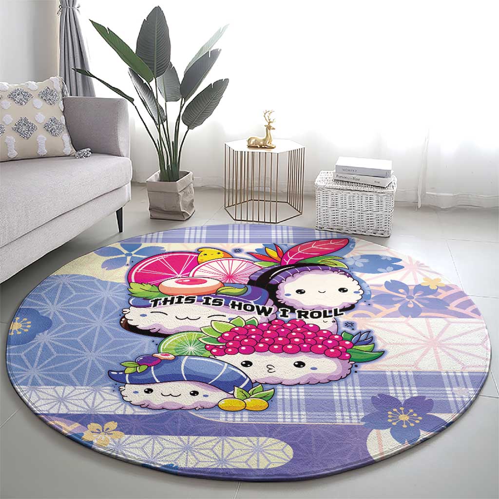 Japanese Kawaii Sushi Round Carpet Blue Wagara Palaka This Is How I Roll