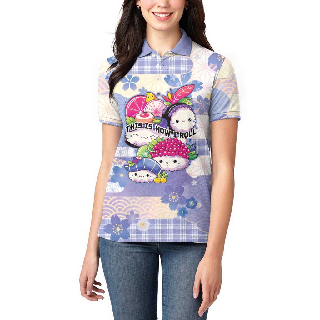 Personalized Japanese Kawaii Sushi Women Polo Shirt Blue Wagara Palaka This Is How I Roll