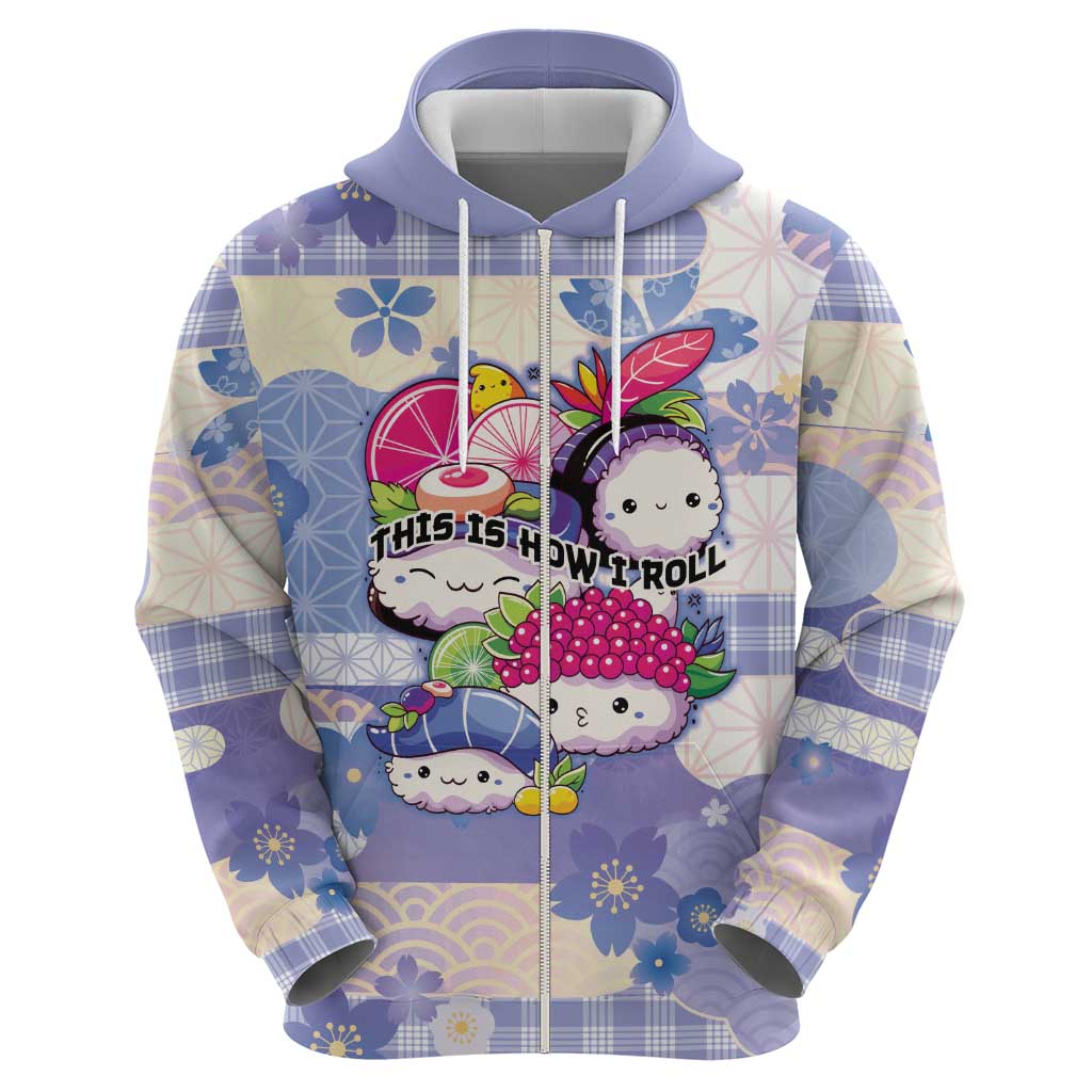 Personalized Japanese Kawaii Sushi Zip Hoodie Blue Wagara Palaka This Is How I Roll