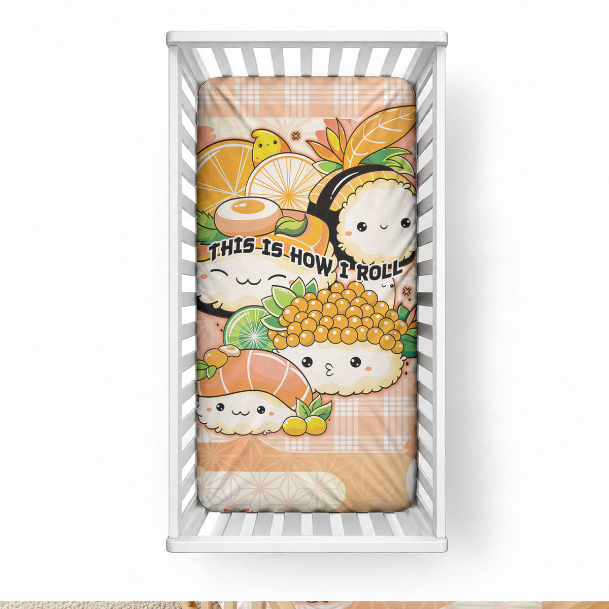 Japanese Kawaii Sushi Baby Bed Cover Peach Wagara Palaka This Is How I Roll LT9 28 × 52 in Peach - Polynesian Pride