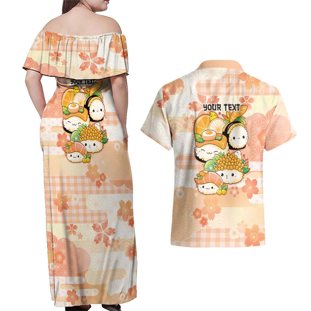 Personalized Japanese Kawaii Sushi Couples Matching Off Shoulder Maxi Dress and Hawaiian Shirt Peach Wagara Palaka This Is How I Roll