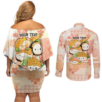 Personalized Japanese Kawaii Sushi Couples Matching Off Shoulder Short Dress and Long Sleeve Button Shirt Peach Wagara Palaka This Is How I Roll