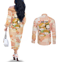 Personalized Japanese Kawaii Sushi Couples Matching Off The Shoulder Long Sleeve Dress and Long Sleeve Button Shirt Peach Wagara Palaka This Is How I Roll