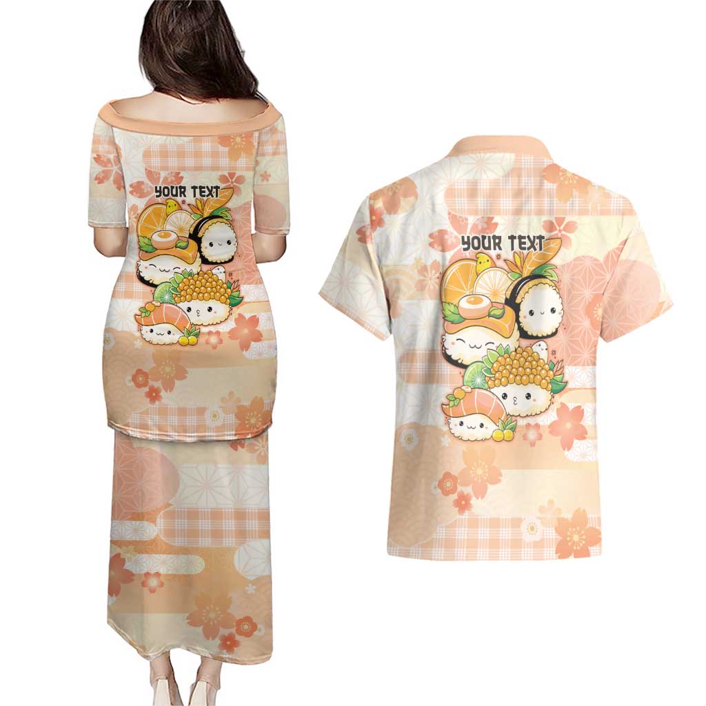 Personalized Japanese Kawaii Sushi Couples Matching Puletasi and Hawaiian Shirt Peach Wagara Palaka This Is How I Roll