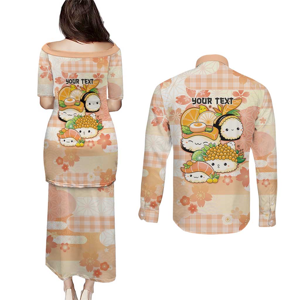 Personalized Japanese Kawaii Sushi Couples Matching Puletasi and Long Sleeve Button Shirt Peach Wagara Palaka This Is How I Roll