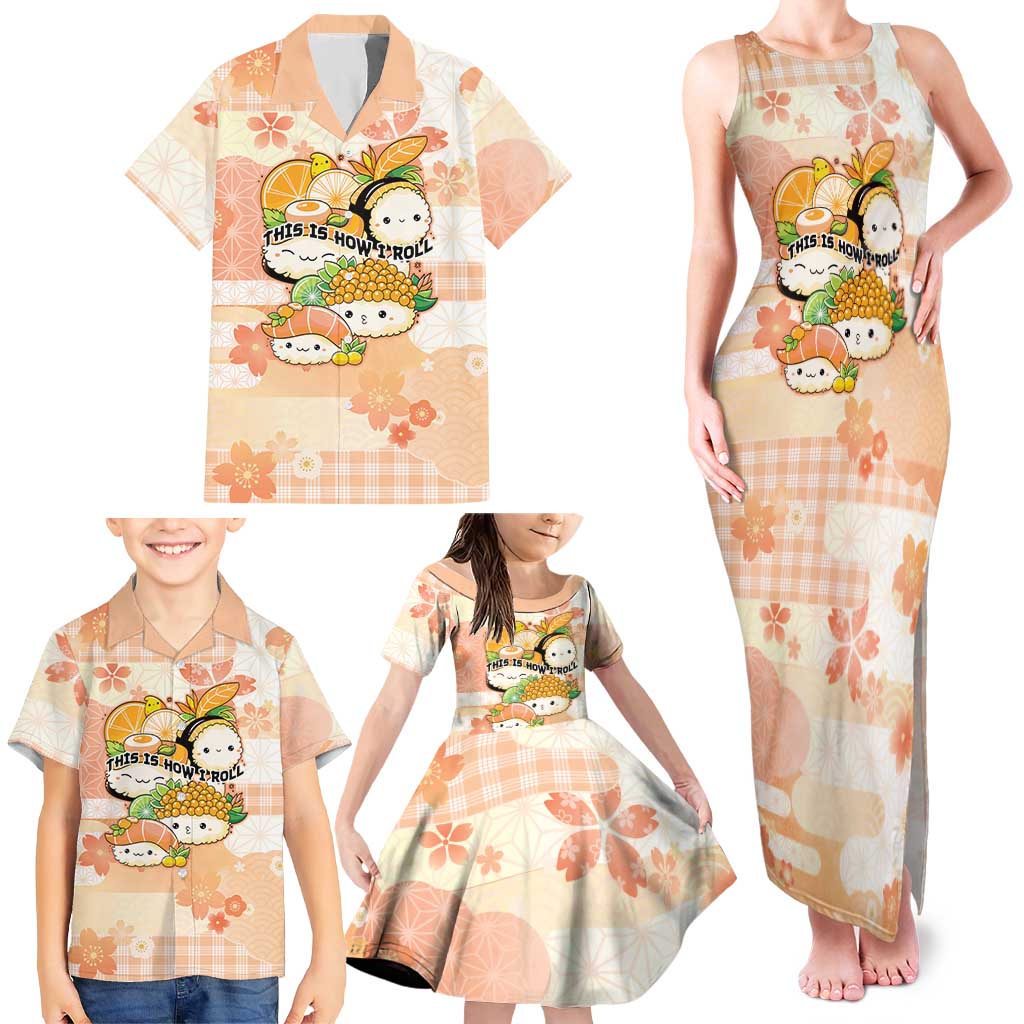 Personalized Japanese Kawaii Sushi Family Matching Tank Maxi Dress and Hawaiian Shirt Peach Wagara Palaka This Is How I Roll LT9 - Polynesian Pride