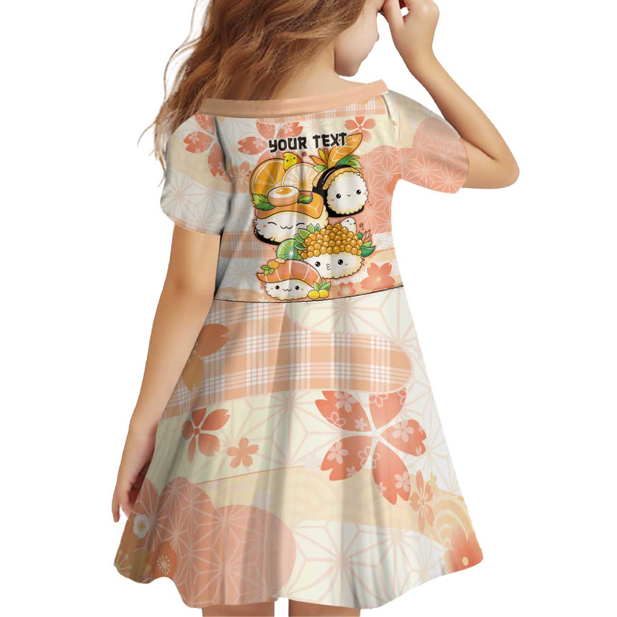 Personalized Japanese Kawaii Sushi Kid Short Sleeve Dress Peach Wagara Palaka This Is How I Roll