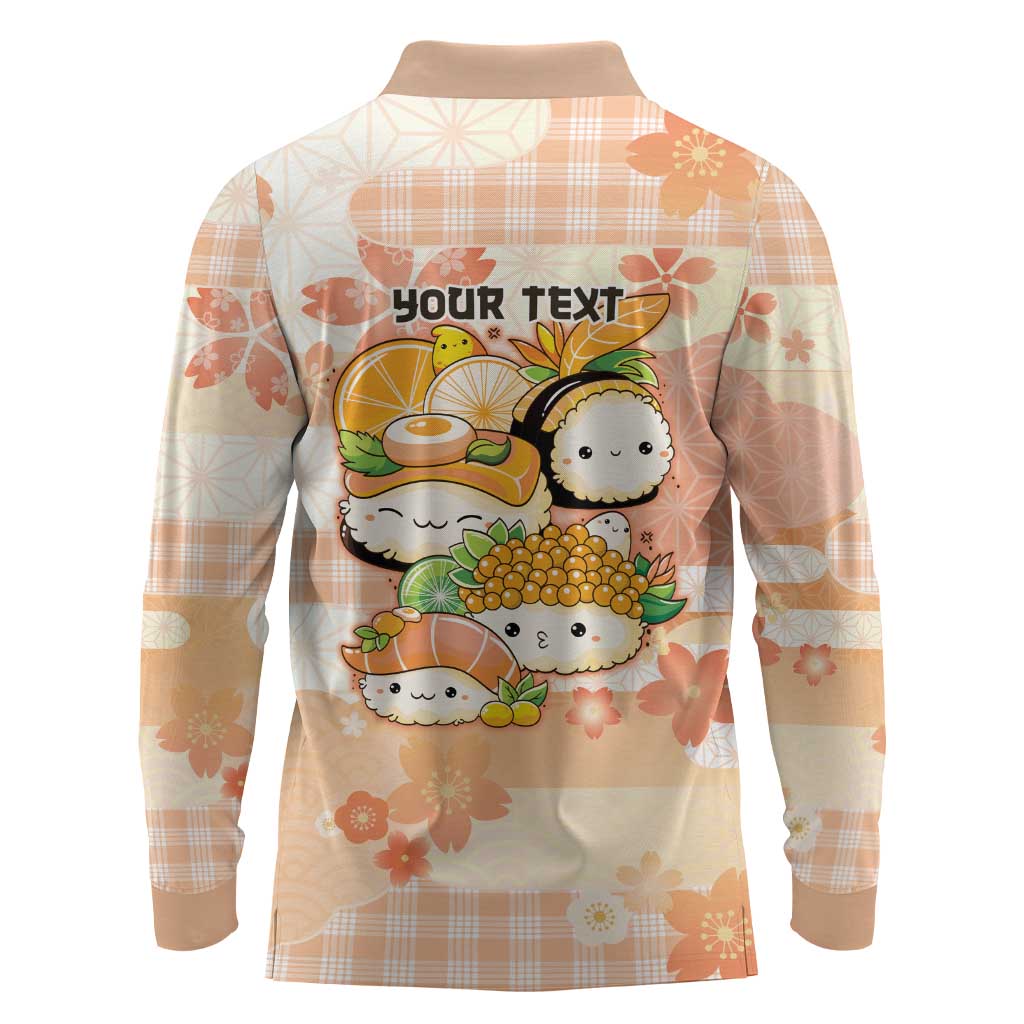 Personalized Japanese Kawaii Sushi Long Sleeve Polo Shirt Peach Wagara Palaka This Is How I Roll
