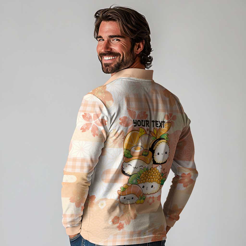 Personalized Japanese Kawaii Sushi Long Sleeve Polo Shirt Peach Wagara Palaka This Is How I Roll