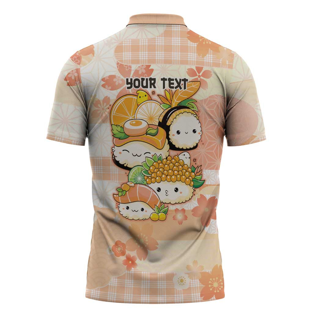 Personalized Japanese Kawaii Sushi Zipper Polo Shirt Peach Wagara Palaka This Is How I Roll