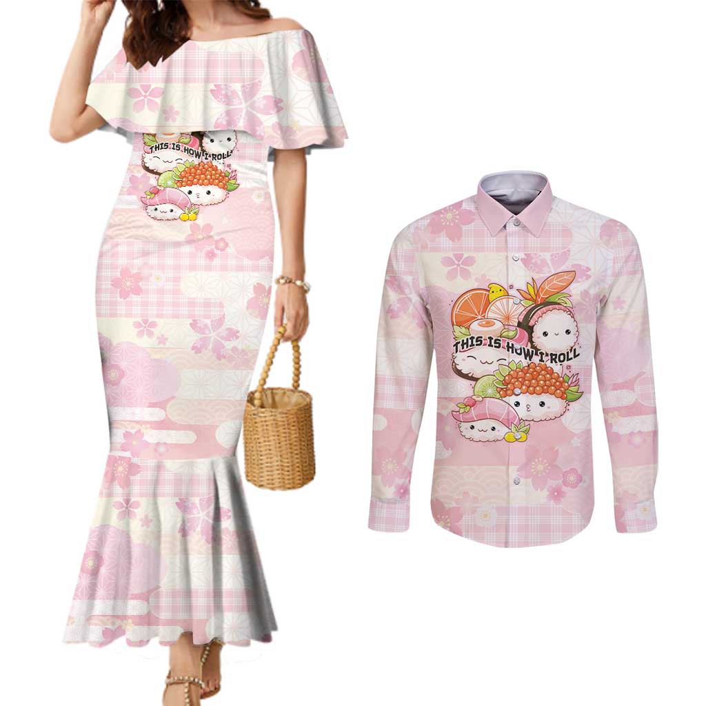 Personalized Japanese Kawaii Sushi Couples Matching Mermaid Dress and Long Sleeve Button Shirt Pink Wagara Palaka This Is How I Roll