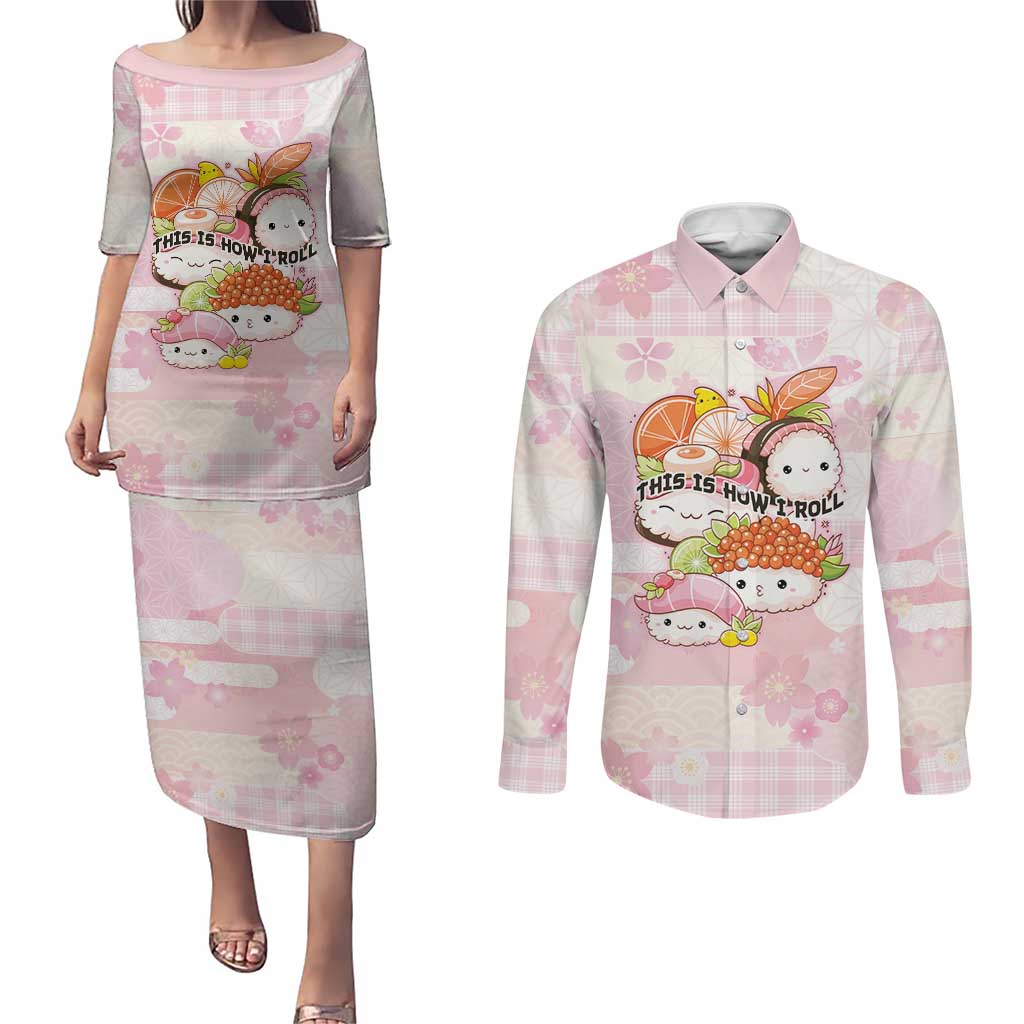 Personalized Japanese Kawaii Sushi Couples Matching Puletasi and Long Sleeve Button Shirt Pink Wagara Palaka This Is How I Roll