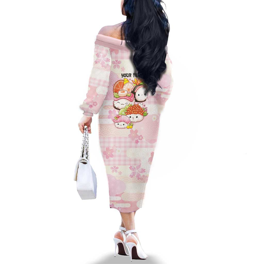 Personalized Japanese Kawaii Sushi Family Matching Off The Shoulder Long Sleeve Dress and Hawaiian Shirt Pink Wagara Palaka This Is How I Roll LT9 - Polynesian Pride