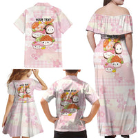 Personalized Japanese Kawaii Sushi Family Matching Off Shoulder Maxi Dress and Hawaiian Shirt Pink Wagara Palaka This Is How I Roll LT9 - Polynesian Pride