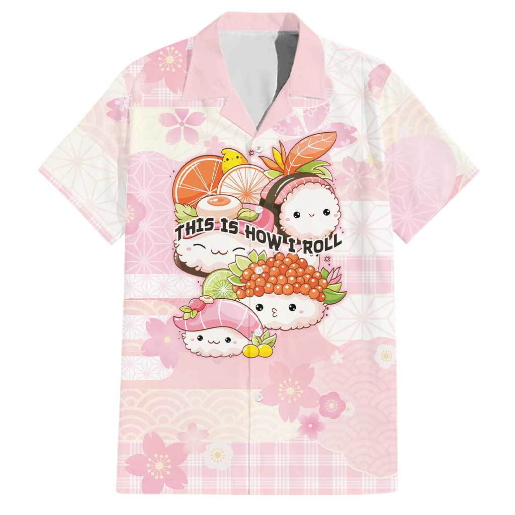 Personalized Japanese Kawaii Sushi Family Matching Off Shoulder Short Dress and Hawaiian Shirt Pink Wagara Palaka This Is How I Roll LT9 Dad's Shirt - Short Sleeve Pink - Polynesian Pride