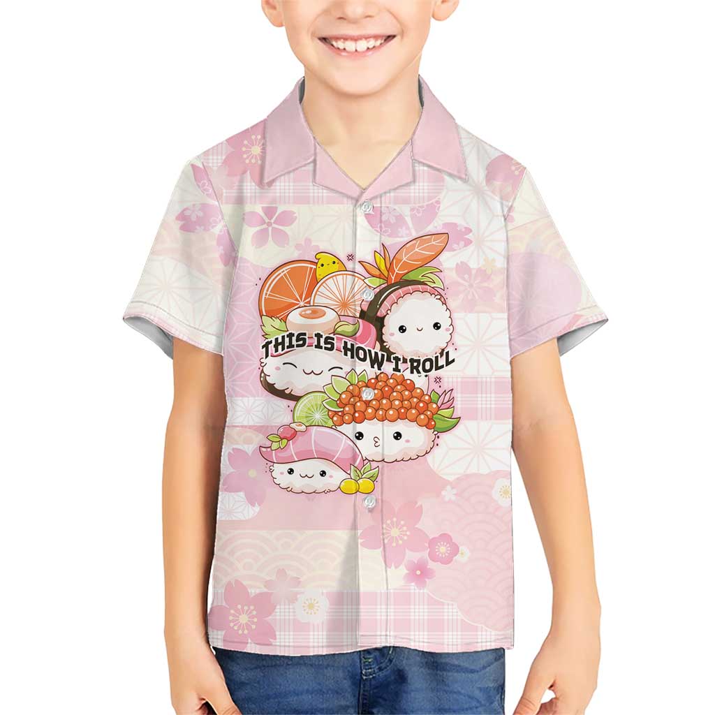 Personalized Japanese Kawaii Sushi Family Matching Short Sleeve Bodycon Dress and Hawaiian Shirt Pink Wagara Palaka This Is How I Roll LT9 Son's Shirt Pink - Polynesian Pride