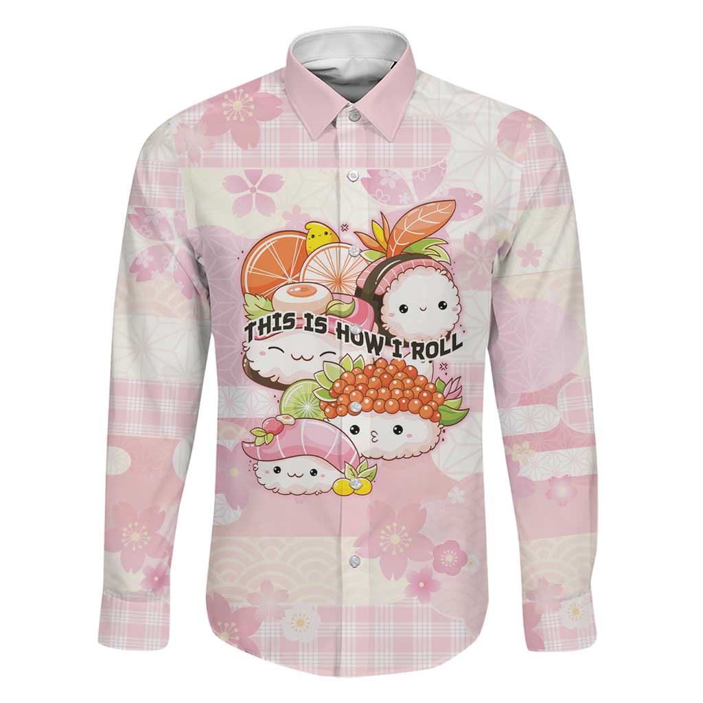 Personalized Japanese Kawaii Sushi Family Matching Summer Maxi Dress and Hawaiian Shirt Pink Wagara Palaka This Is How I Roll LT9 Dad's Shirt - Long Sleeve Pink - Polynesian Pride
