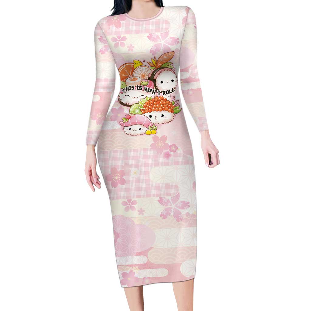 Personalized Japanese Kawaii Sushi Long Sleeve Bodycon Dress Pink Wagara Palaka This Is How I Roll