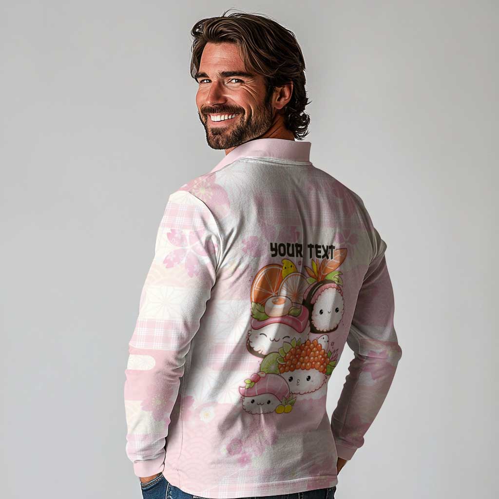 Personalized Japanese Kawaii Sushi Long Sleeve Polo Shirt Pink Wagara Palaka This Is How I Roll