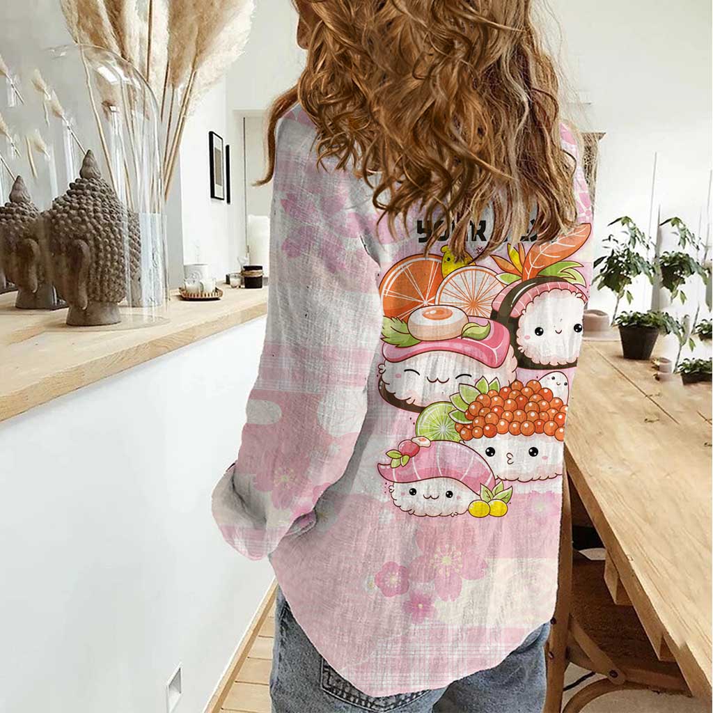 Personalized Japanese Kawaii Sushi Women Casual Shirt Pink Wagara Palaka This Is How I Roll